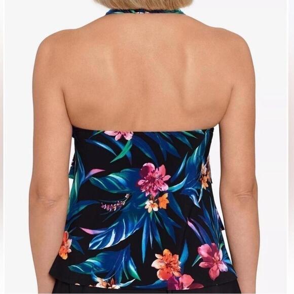 SWIM SOLUTIONS WOMENS PRINTED TIERED HALTER TANKINI TOP swimwear, New 10 - Picture 3 of 13